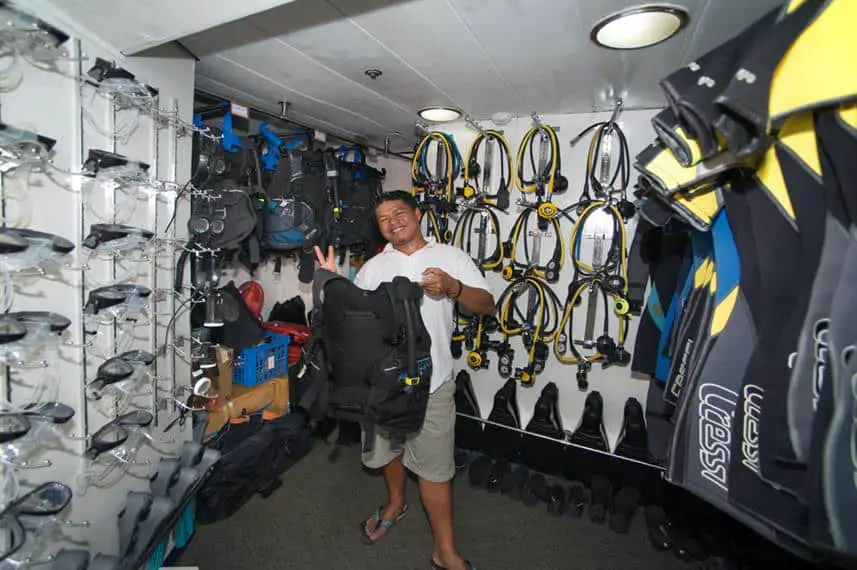 Dive gear room of MV Discovery Palawan