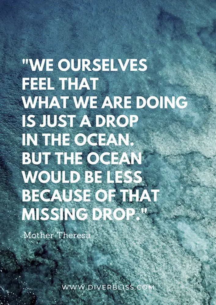 Ocean Quotes Poster: "We ourselves feel that what we are doing is just a drop in the ocean. But the ocean would be less because of that missing drop."- Mother Teresa