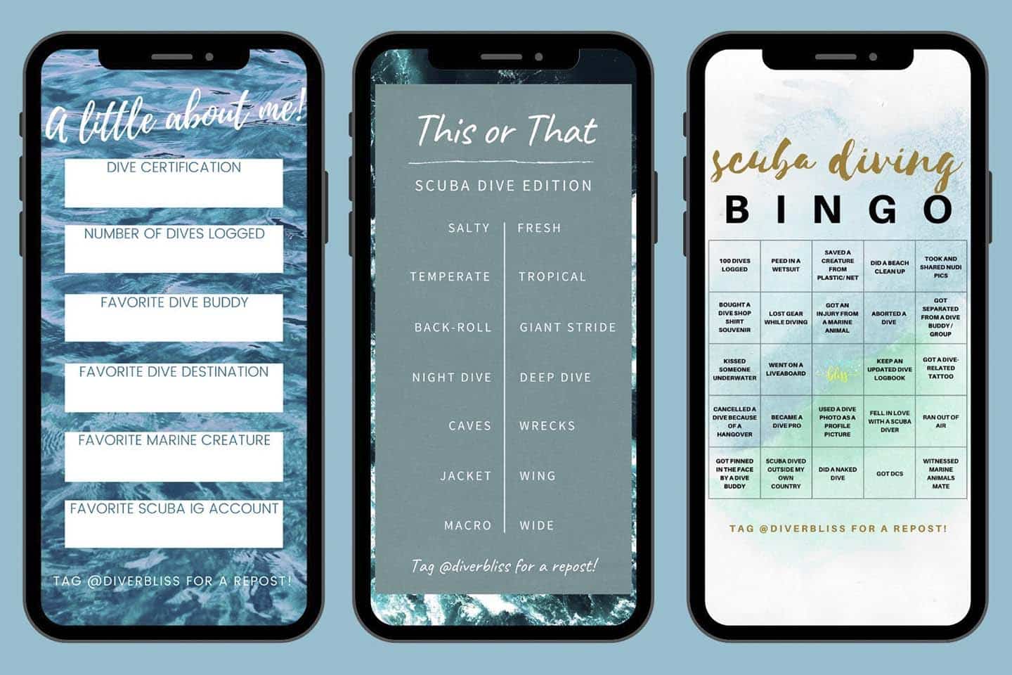 Instagram Stories Games Templates for Scuba Divers