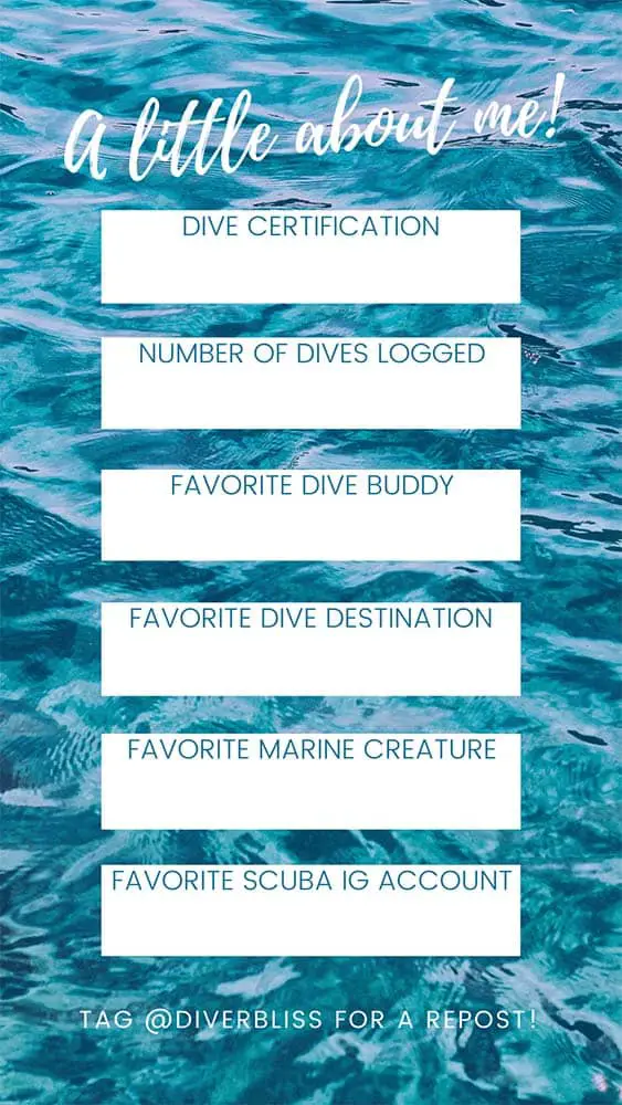 Instagram story games templates: About Me Dive Edition