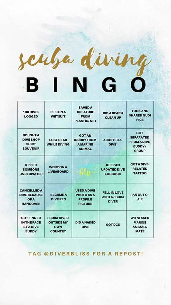 Instagram story games templates: Scuba Diving Bingo