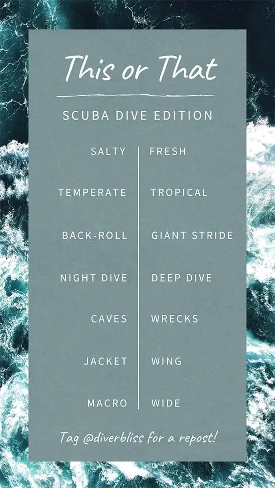 Instagram story games templates: This and That Scuba Dive Edition