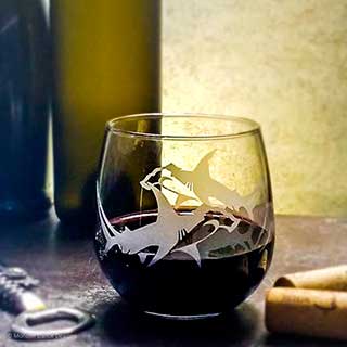 Hammerhead Shark Stemless Wine Glass by Dances with Monsters