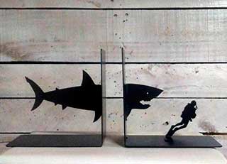 Shark and Scuba Diver Bookends by Evy Ann Designs