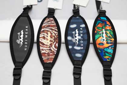 Nudiwear Mask Straps: Tiger Shark, Lionfish, Whale Shark, Mandarinfish Patterns