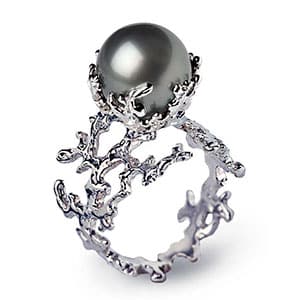 Handmade Ocean Jewelry: 13 Shops for Ocean Lovers 39 White gold CORAL Black Tahitian Pearl Ring Jewelry for divers by Arosha Taglia