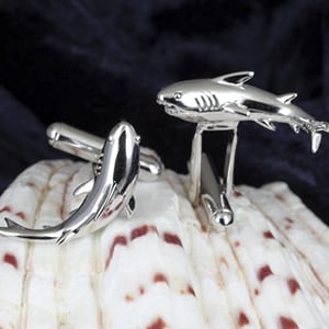 Handmade Ocean Jewelry: 13 Shops for Ocean Lovers 25 Scuba Diving Jewelry: Great White Shark Cufflinks by Dive4Jewelry