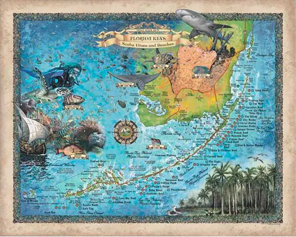 Florida Keys dive sites map by Lisa Middleton