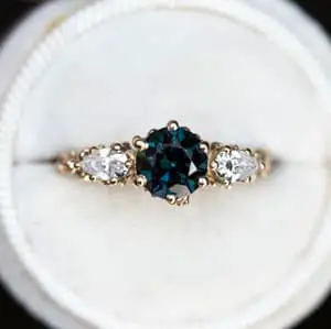 Ocean Engagement Ring for Divers: Round blue green sapphire barnacle ring by Oore