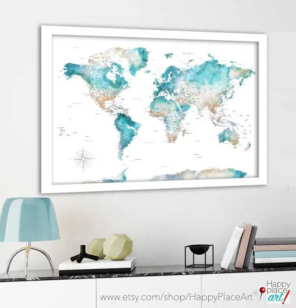 ocean-colored map from Happy Place Art