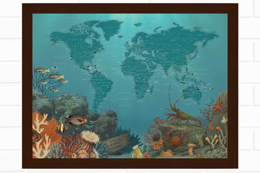 Framed Personalized Scuba Dive Map by Wendy Gold