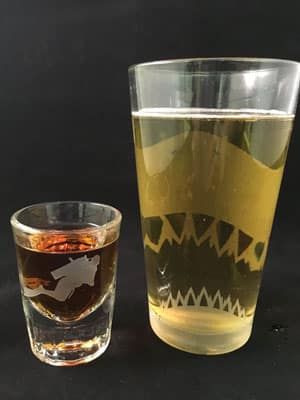 Scuba diver shot glass and shark beer glass set from Vital Signs NW