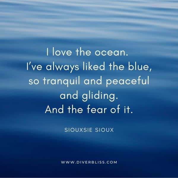 Inspirational Ocean Quotes for Instagram: "I love the ocean. I've always liked the blue, so tranquil and peaceful and gliding. And the fear of it." - Siouxsie Sioux