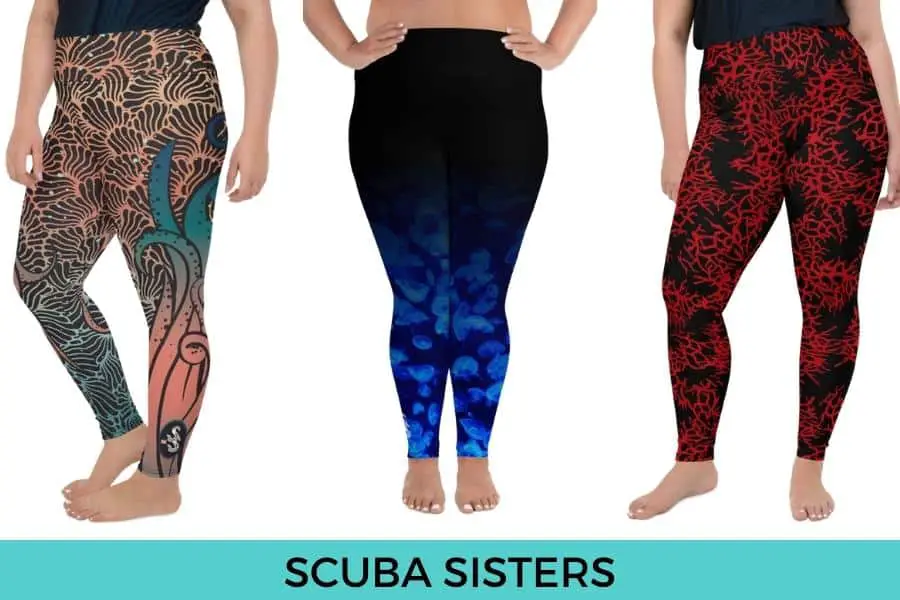 scuba sisters dive leggings plus size, Featured Scuba Sisters Plus Size Leggings: Camouflage Octopus Plus Size Leggings, Jellyfish Bloom Plus Size Leggings, Sea Fan Plus Size Leggings