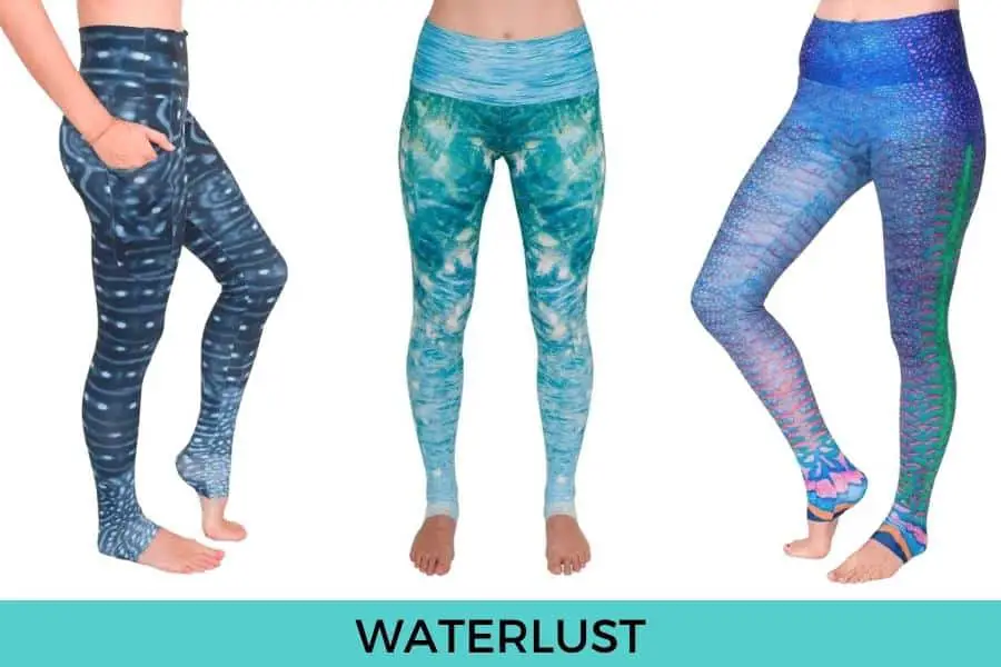 Waterlust leggings for women. Featured Waterlust Leggings: 
Whaleshark Warrior Leggings
Sun-kissed Sea Leggings
Parrotfish Protection Leggings