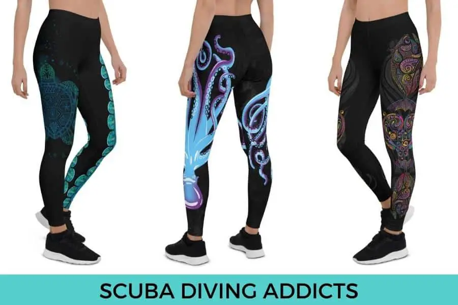 Scuba diving addicts leggings, Featured Scuba Diving Addicts Leggings: Let the Sea Set You Free Leggings, Octopus Leggings, Parrotfish Leggings