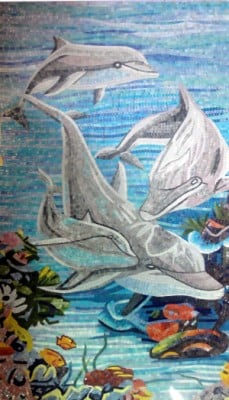 Dolphins Playing in the Sea - Glass Mosaic by Mozaico