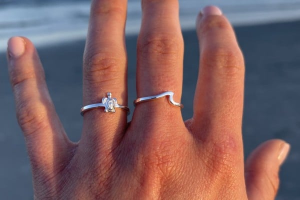 Dorsal Sterling silver turtle and wave ring