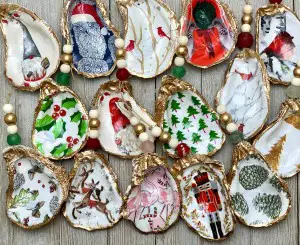 Christmas decoupage oyster ornaments by Bead Studio and Design


