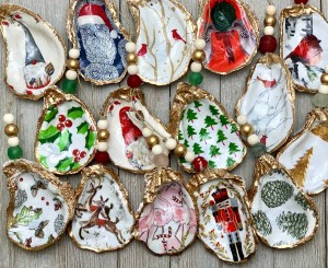 Christmas decoupage oyster ornaments by Bead Studio and Design