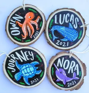 Personalized sea creature Christmas ornaments by Anna Deskins Art