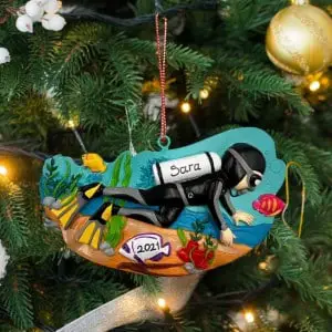 Personalized scuba diver Christmas tree ornament by Santaornament