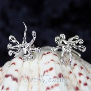 Solid 925 Sterling Silver Rhodium plated Octopus Cufflinks by Dive4Jewelry