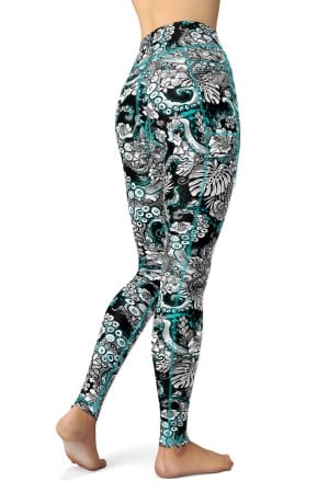 Eco-Friendly electric blue octofloral leggings by Spacefish Army