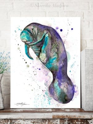Manatee Watercolor Painting by SlaviArt