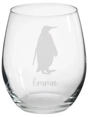 Personalised Penguin Engraved Stemless Glass from SignatureEngravings
