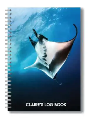 Personalized manta ray dive log book from Dive Proof