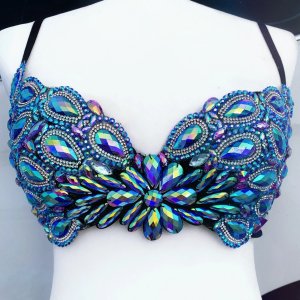 Iridescent Holographic Blue Mermaid Sparkle Rave Festival Bra from Atventure Forever