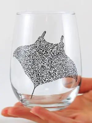 Manta Ray stemless wine glass, Hand painted by Butterfly Rouge Studio
