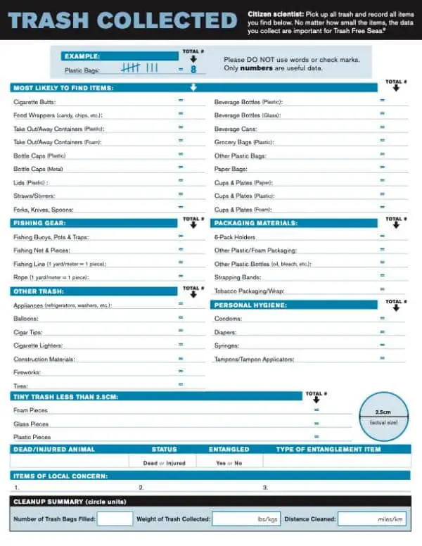 Ocean Conservancy ocean trash data form