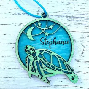Personalized sea turtle ornament from Bigfoot Creations MN